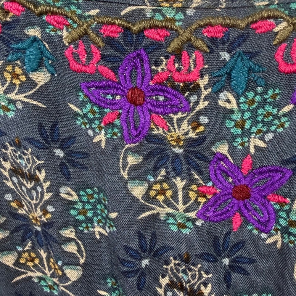 Natural Life Blue Floral Embroidered Boho Mini Dress Womens Large Rayon Pockets - Picture 6 of 12